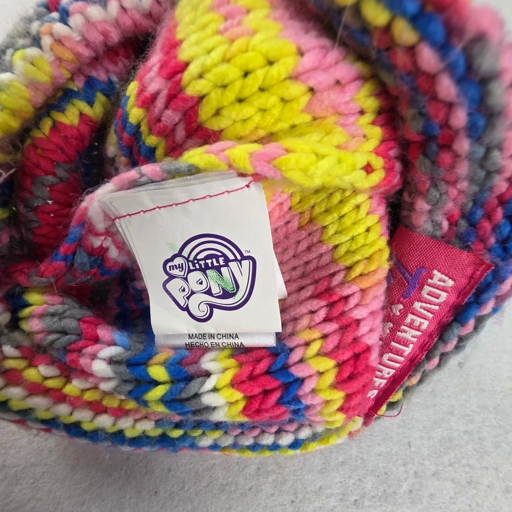 My Little Pony Kids Multi-Color Knit Beanie Pom Pom Hat Rainbow Dash Pinkie Pie